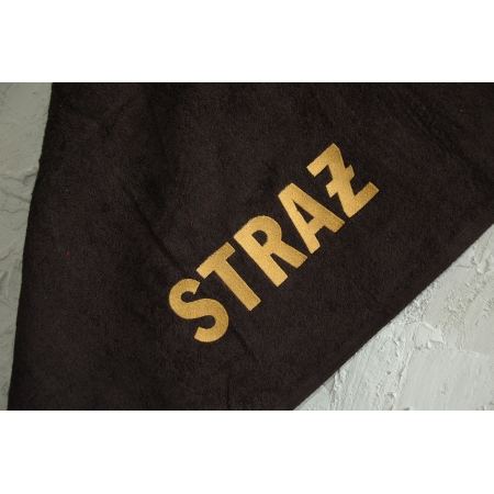 Ręcznik czarny 140x70 cm / haft: STRAŻ (stare złoto)