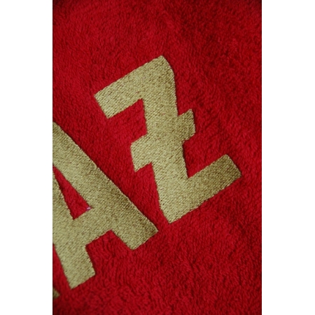 Ręcznik czerwony 140x70 cm / haft: STRAŻ (stare złoto)
