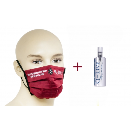 Zestaw: Maska ochronna wielokrotnego użytku + Spray Dezynfekujący Q-live